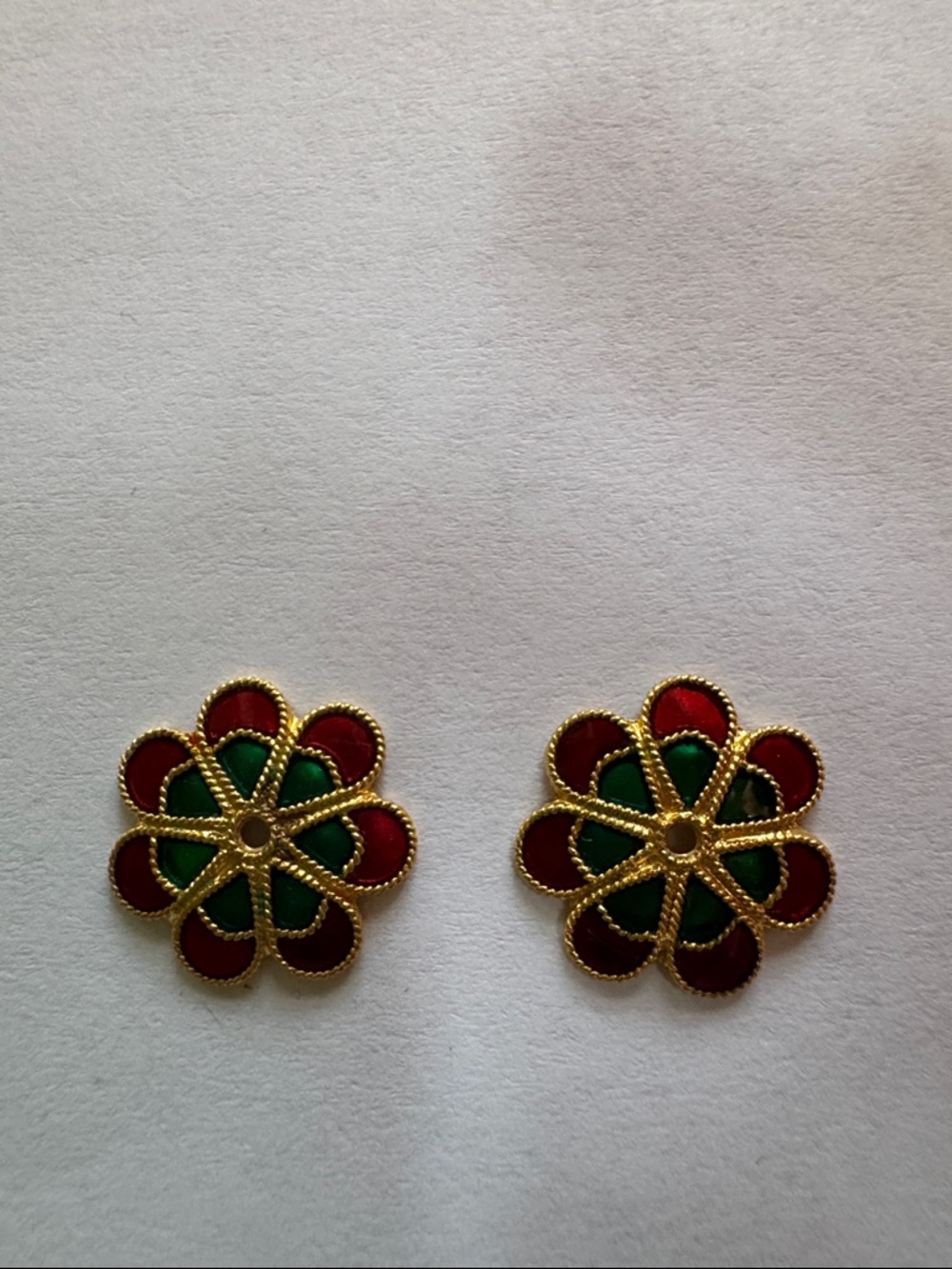 22 k Gold Floral Red and Green Jacket Stud Earrings